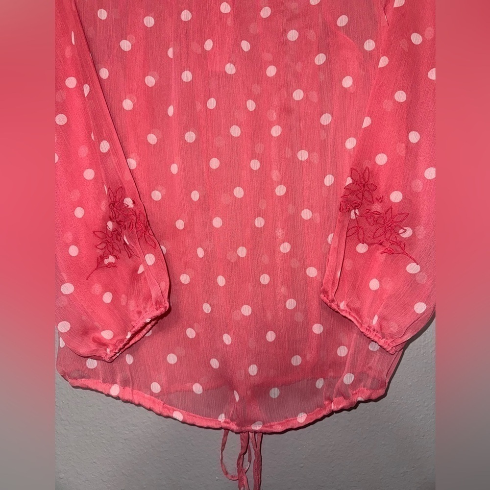 Nine‎ West Pink & White Polk a  Dot Sheer Embroidered Blouse Size S - Picture 6 of 7